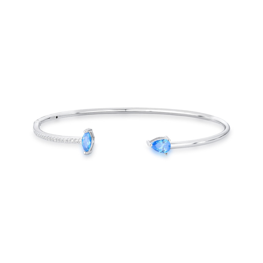 Bracelete Prata c/ Ródio Zircônias Gota e Navete Acqua c/ Detalhe Cravejado