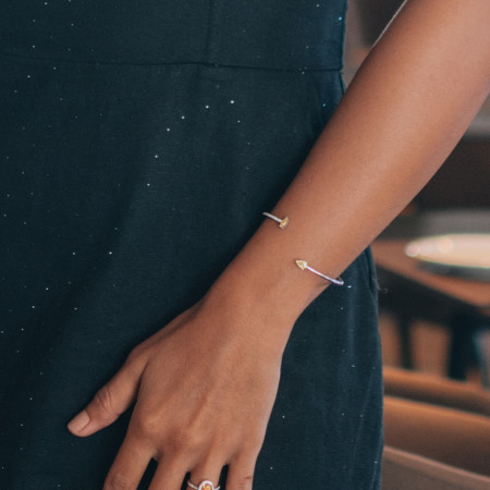 Bracelete Prata c/ Ródio Zircônias Gota e Navete Citrino c/ Detalhe Cravejado