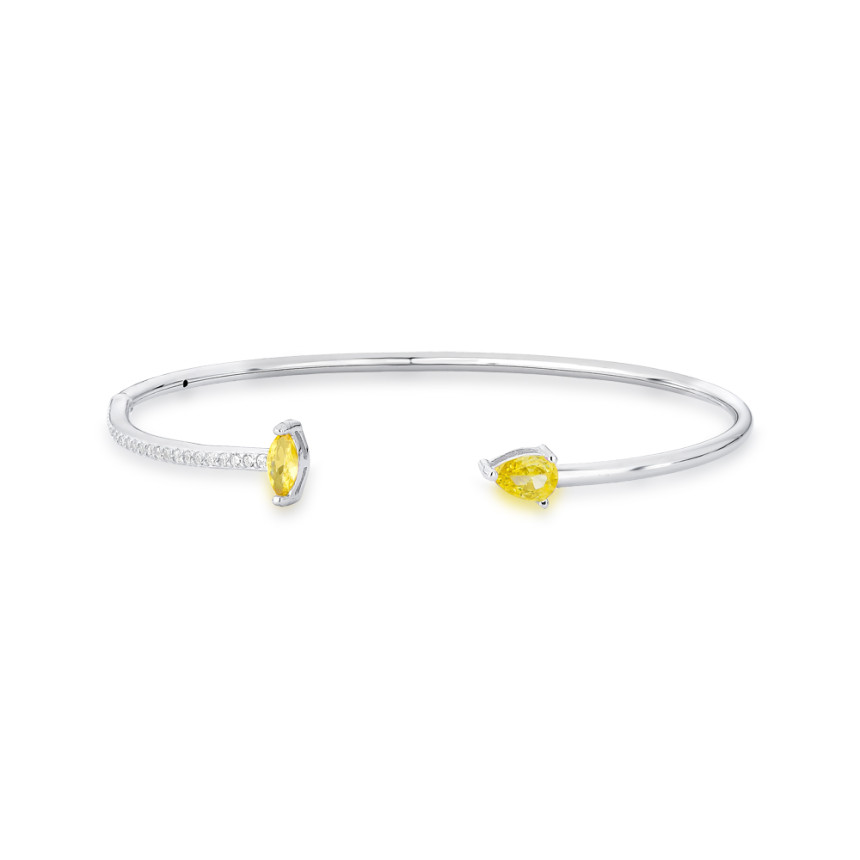 Bracelete Prata c/ Ródio Zircônias Gota e Navete Citrino c/ Detalhe Cravejado