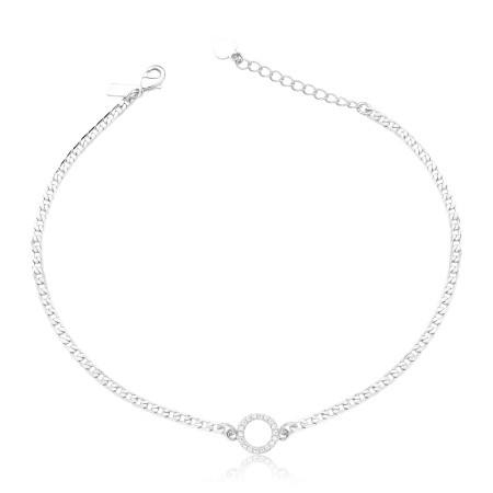 Tornozeleira Prata Leve Grumezinha c/ Elo Cravejado