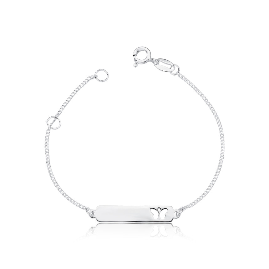 Pulseira Prata Infantil Plaquinha c/ Borboleta Vazada