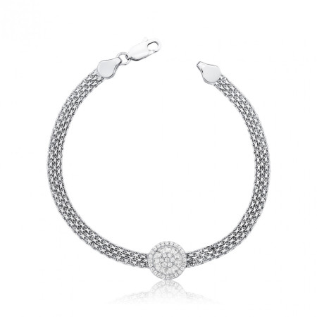 Pulseira Prata c/ Ródio Fita Vazada c/ Pingente Pizza Embutido