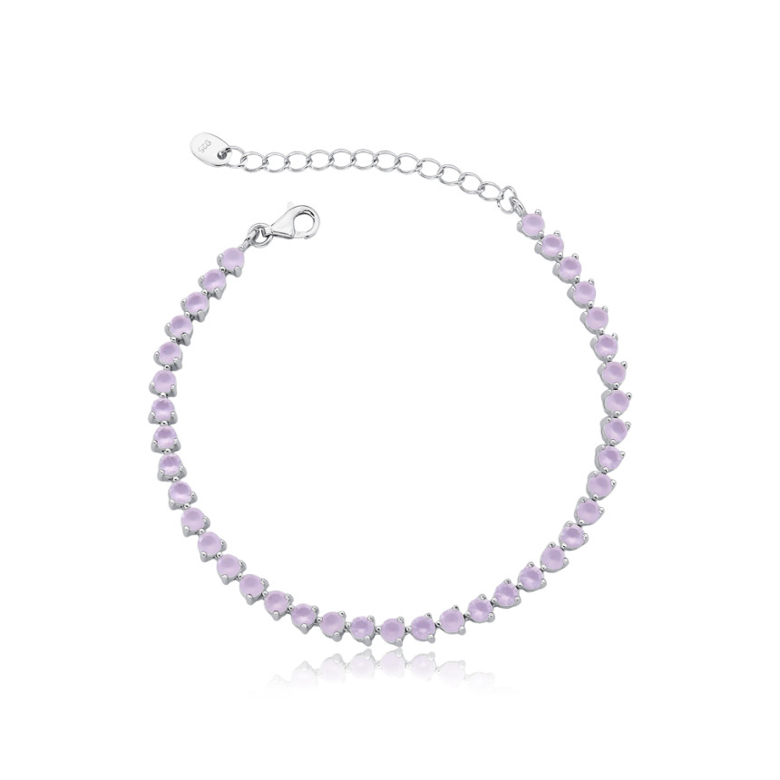Pulseira Prata c/ Ródio Zircônia Riviera Rosa (3mm) 16cm