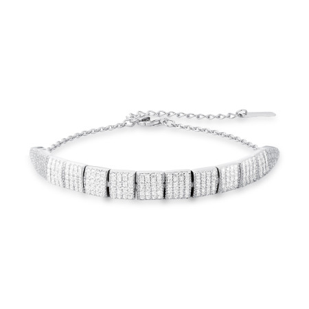 Pulseira Prata c/ Ródio Quadrados Cravejados