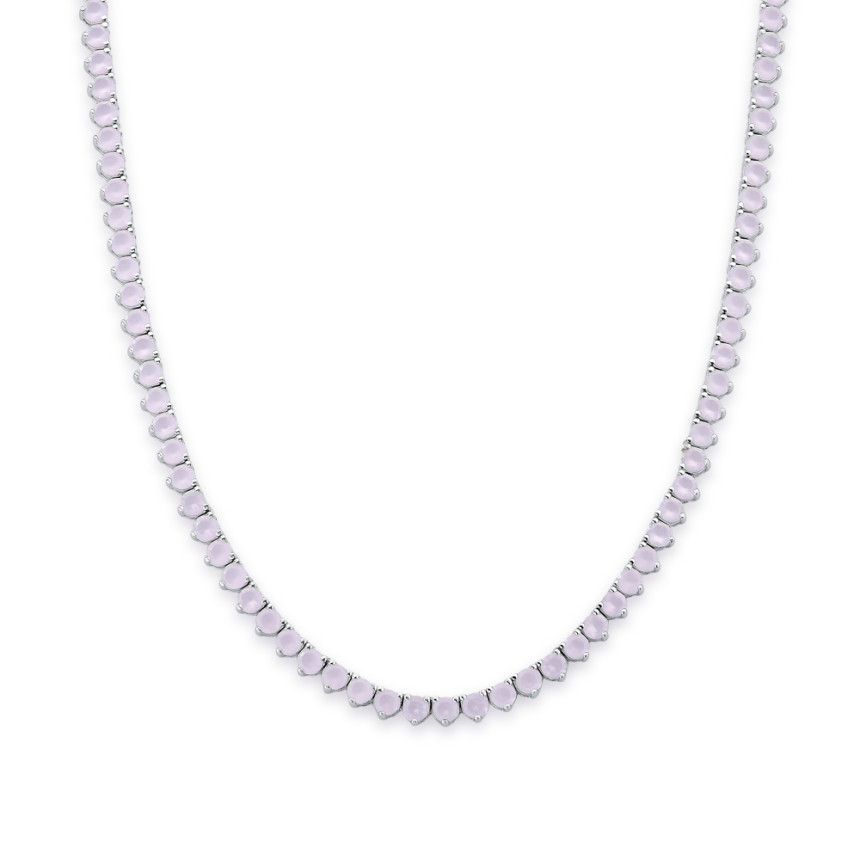 Choker Prata c/ Ródio Zircônia Riviera Redonda Rosa (3mm) Fecho Gaveta 40cm