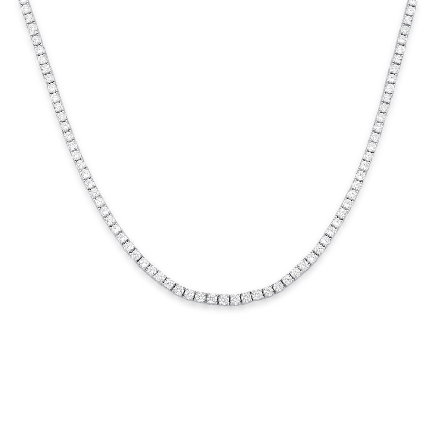 Choker Prata c/ Ródio Zircônia Riviera Redonda Fecho Gaveta 42cm (2,5mm)