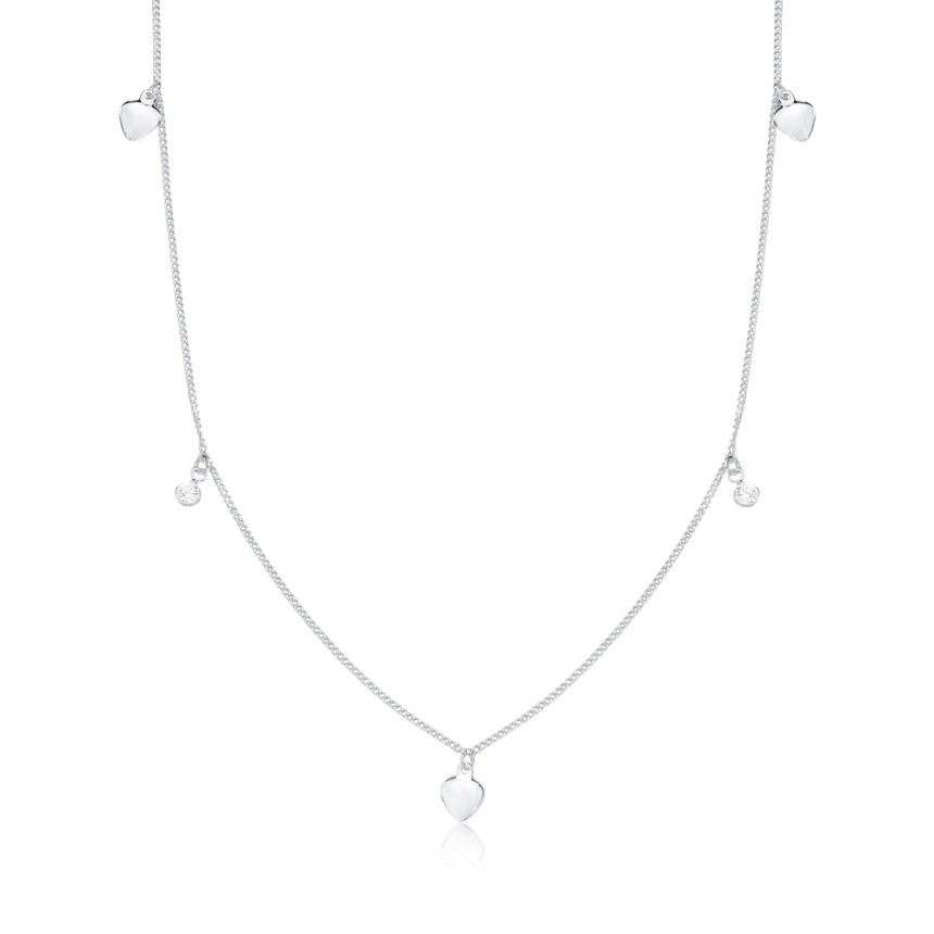 Choker Prata Grumezinha Corações Lisos e Pontos Luz