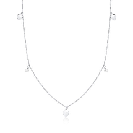 Choker Prata Grumezinha Corações Lisos e Pontos Luz