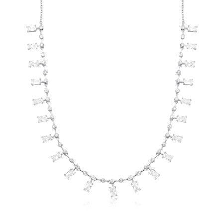 Choker Prata c/ Rodio Aro c/ Zircônias Retangulares e Ponto Luz