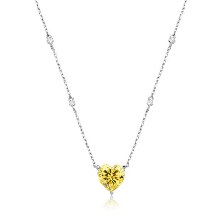 Gargantilha Prata c/ Ródio Zircônia Citrino Coração c/ Ponto Luz