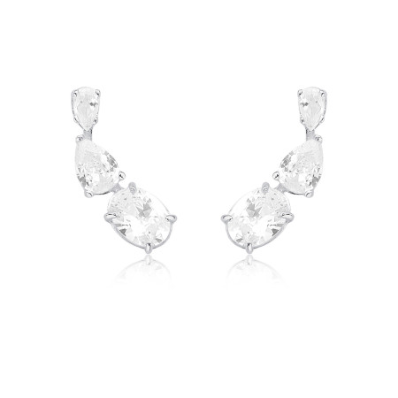 Brinco Prata Ear Cuff Trio Zircônia Oval e Gota