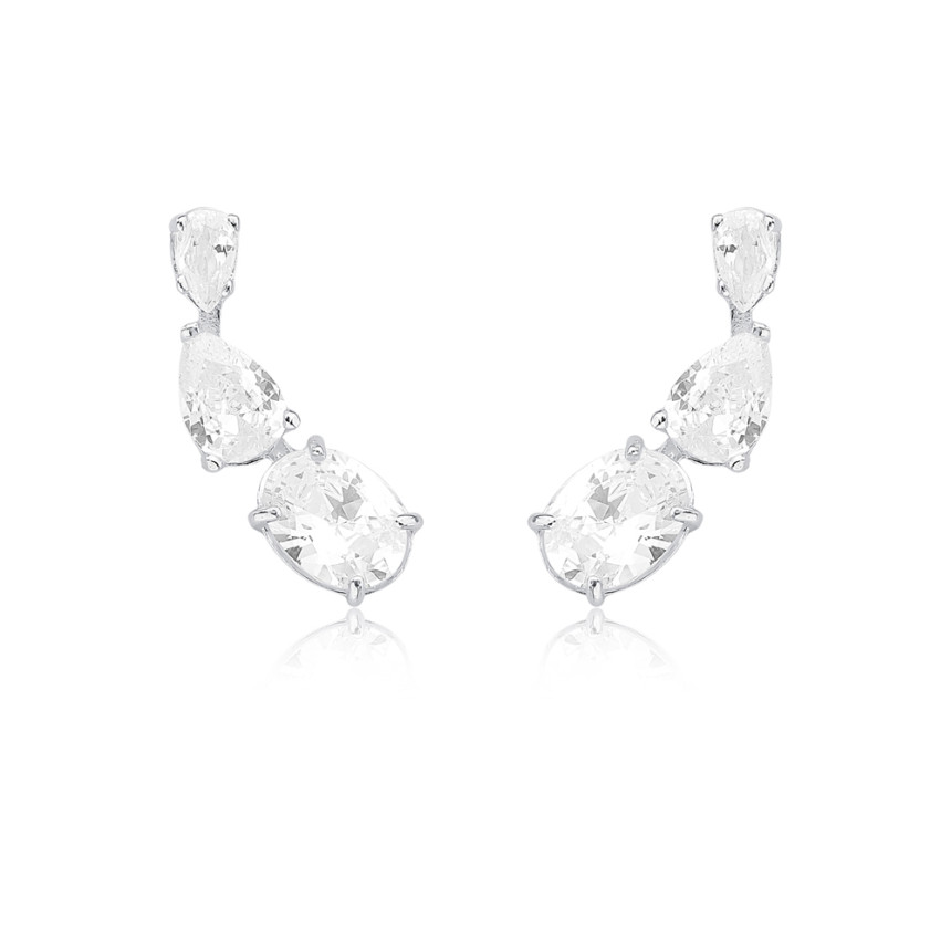 Brinco Prata Ear Cuff Trio Zircônia Oval e Gota