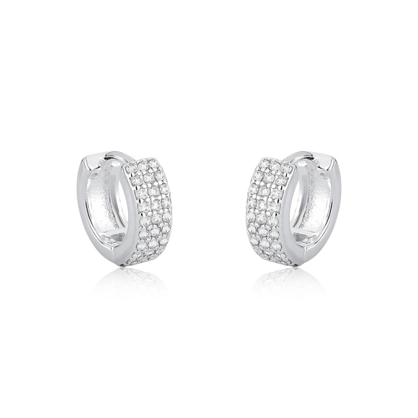 Argola Prata Leve Click Quadrada 3 Fileiras Cravejadas (3X10) 11mm