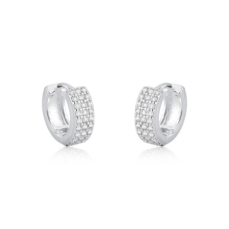 Argola Prata Leve Click Quadrada 3 Fileiras Cravejadas (3X10) 11mm