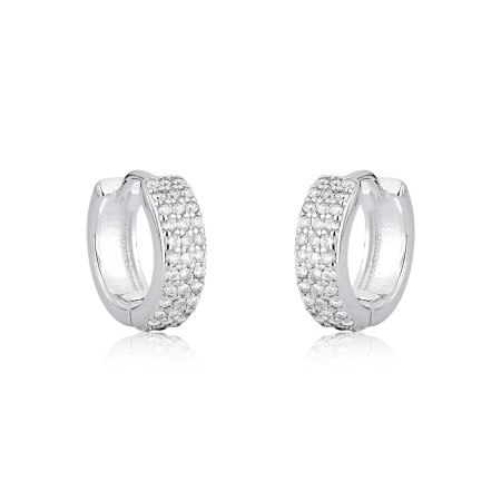 Argola Prata Leve Click Quadrada 3 Fileiras Cravejadas (3X12) 13mm