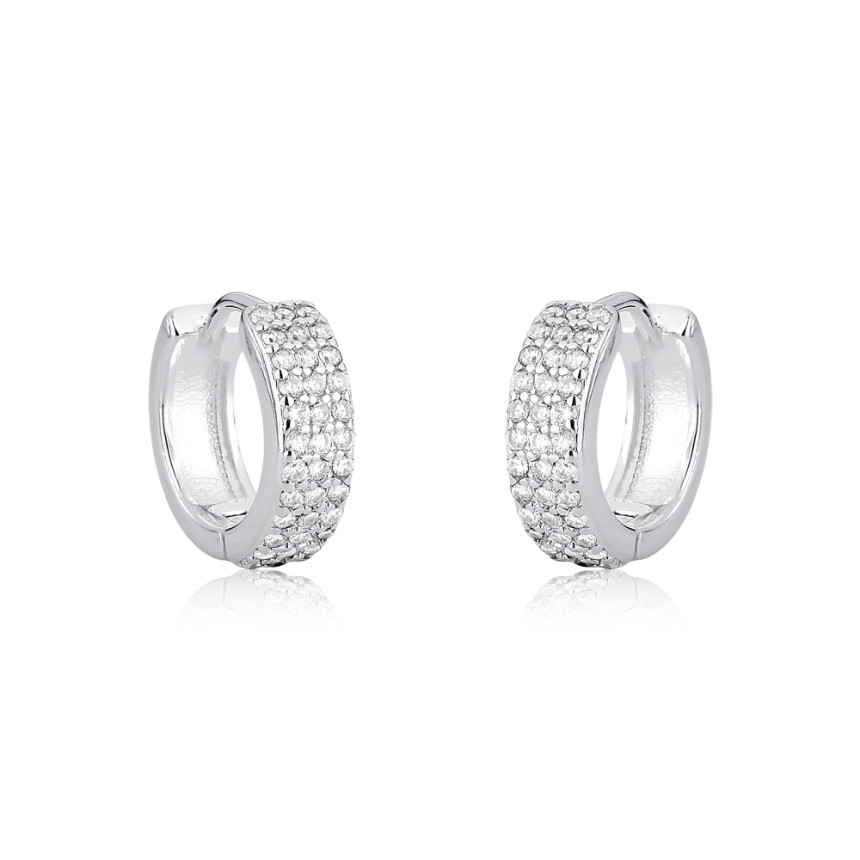 Argola Prata Leve Click Quadrada 3 Fileiras Cravejadas (3X12) 13mm