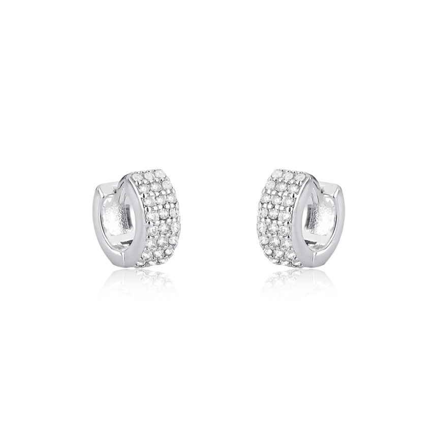 Argola Prata Leve Click Quadrada 3 Fileiras Cravejadas (3X8) 9mm