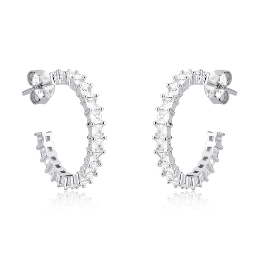 Argola Prata c/ Ródio Zircônias Quadradas  c/ Tarraxa 20mm