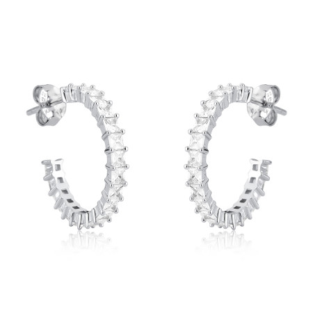 Argola Prata c/ Ródio Zircônias Quadradas  c/ Tarraxa 20mm