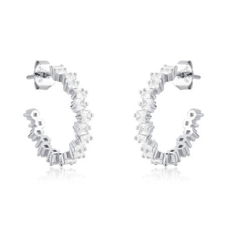 Argola Prata c/ Ródio Zircônias Quadradas Irregulares  c/ Tarraxa 18mm