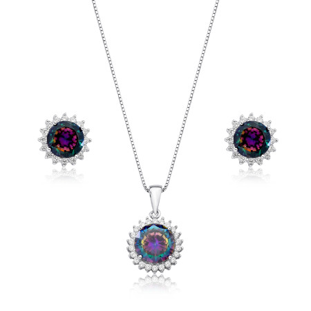 Conjunto Prata c/ Ródio Redondo Zircônia Boreal Borda Cravejada