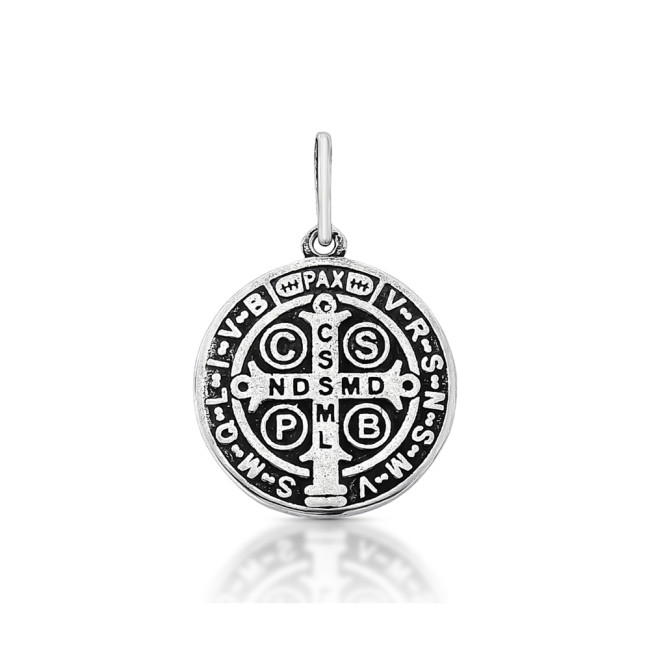 Pingente de Prata Medalha São Bento Envelhecido 18mm