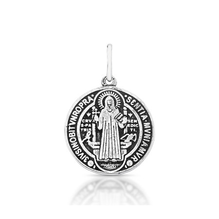 Pingente de Prata Medalha São Bento Envelhecido 18mm