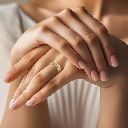 Anel Duplo Liso e Cravejado c/ Circulo Folheado a Ouro 18k