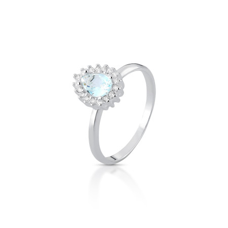 Anel Prata Zircônia Gota Acqua Borda Cravejada