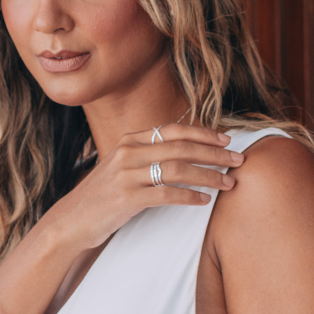 Anel Prata Fio Liso "X"