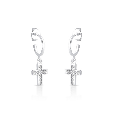 Argola Prata Fio Redondo c/ Cruz Cravejada c/ Tarraxa