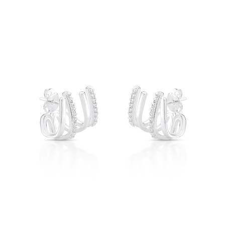 Brinco Prata Gancho Quatro Fios Lisos e Cravejados