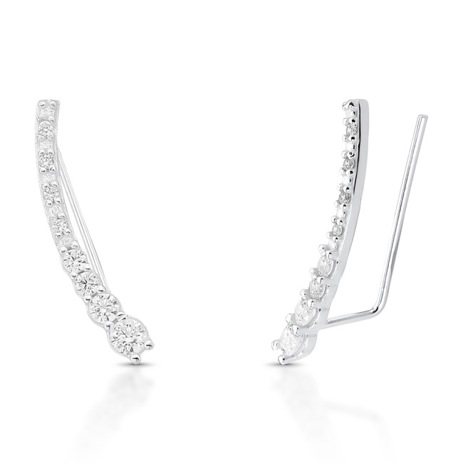 Brinco Prata Ear Cuff Zircônias Decrescentes Cravejadas