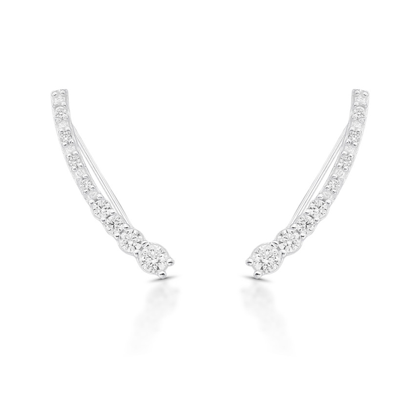 Brinco Prata Ear Cuff Zircônias Decrescentes Cravejadas