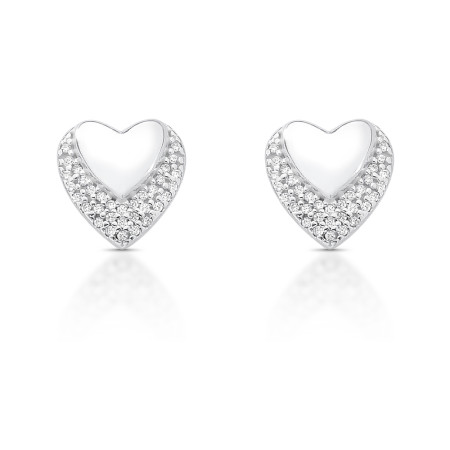 Brinco Prata Fixo Coração Liso/Cravejado