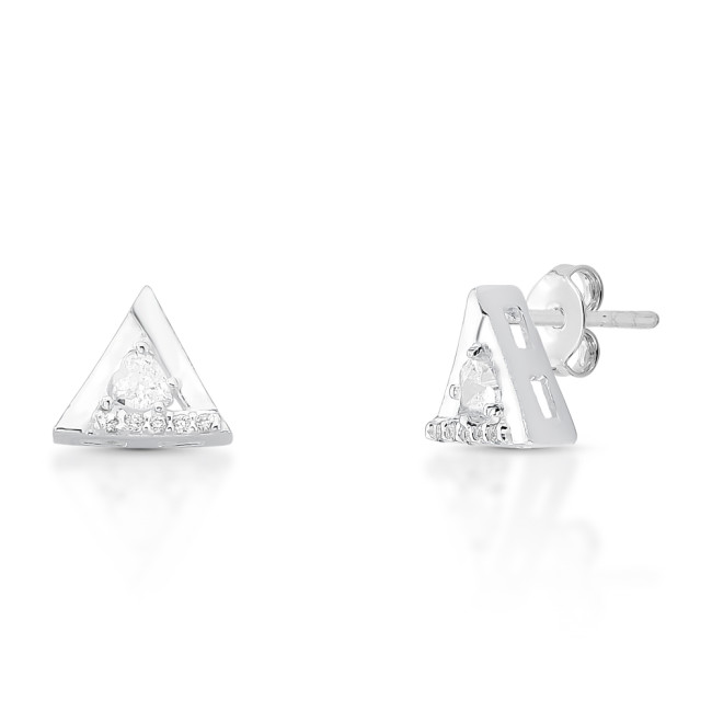 Brinco Prata Fixo Triangulo Liso/Cravejado