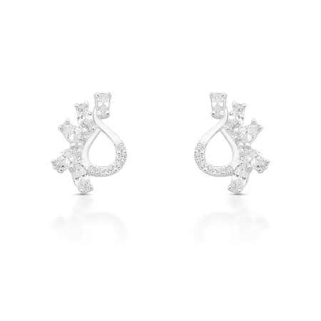 Brinco Prata Fixo Gota Vazada Lateral c/ 5 Zircônias
