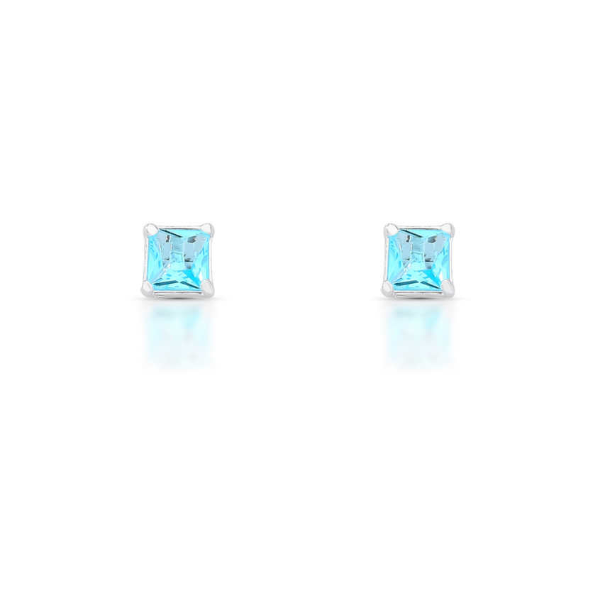 Brinco Prata Fixo Zircônia Quadrada Azul 5mm