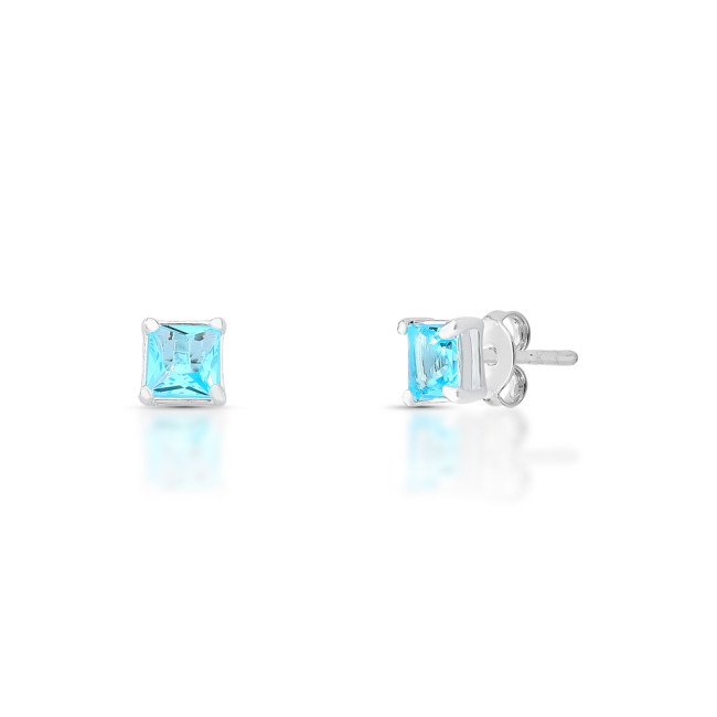 Brinco Prata Fixo Zircônia Quadrada Azul 5mm