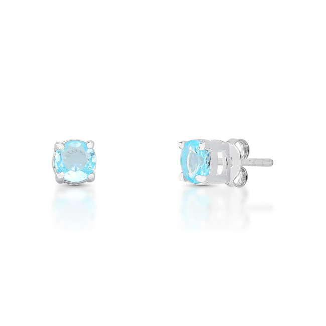 Brinco Prata Fixo Zircônia Redonda Azul 5mm