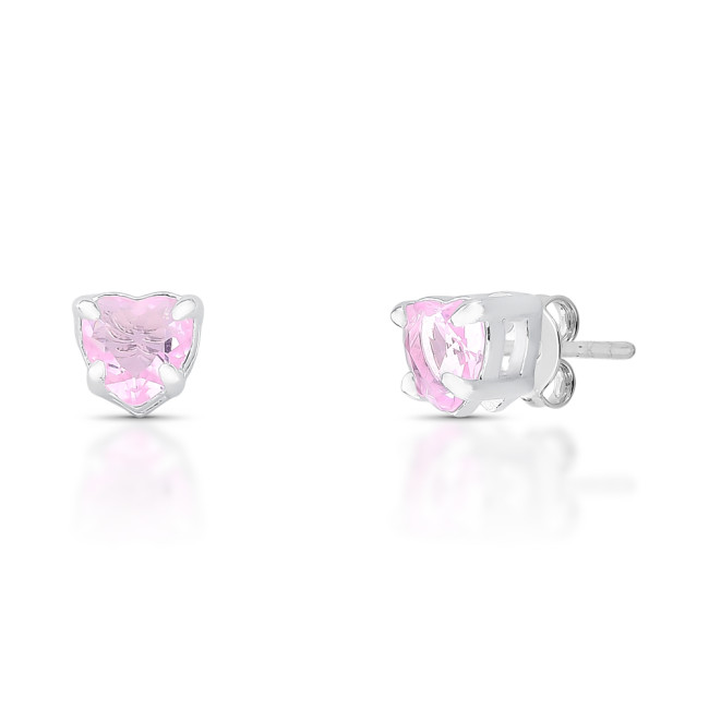 Brinco Prata Fixo Zircônia Coração Rosa 7mm