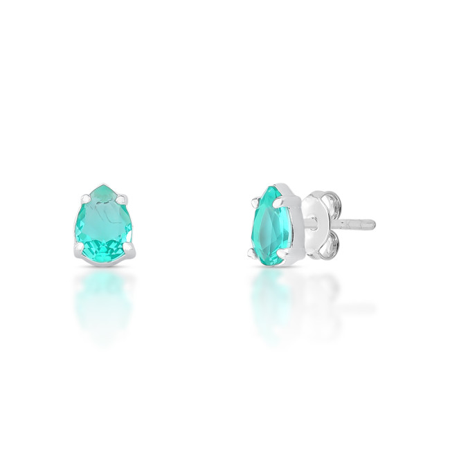 Brinco Prata Fixo Zircônia Gota Verde Paraíba 7mm