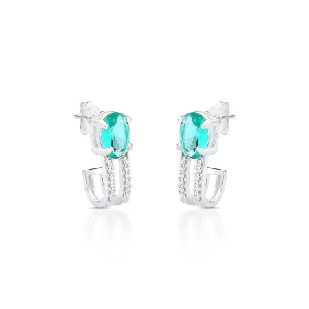 Brinco Prata Gancho Cravejado e Zircônia Oval Verde Paraíba