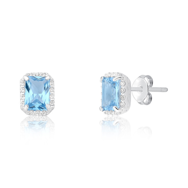 Brinco Prata Zircônia Acqua Retangular