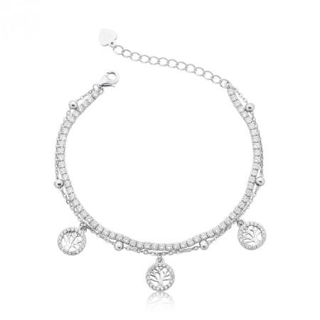 Pulseira Prata c/ Ródio Zircônia Riviera Redonda c/ Cartierzinha e Arvore da Vida