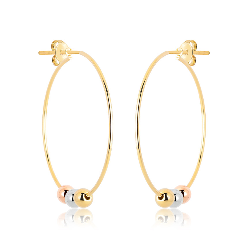 Argola Esferas c/ Três tons de Ouro Folheada a Ouro 18k