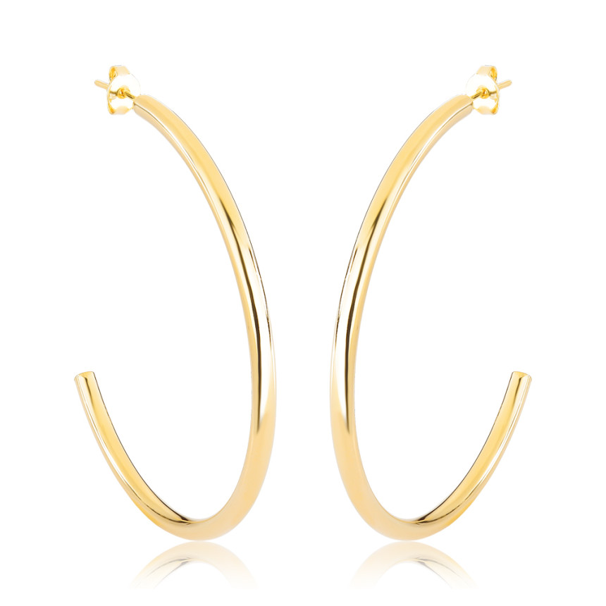 Argola Fio Redondo Tubo (G)  55mm c/ Tarraxa Folheada a Ouro 18k