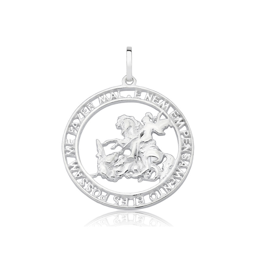 Pingente Prata Medalha de São Jorge Vazada 25mm