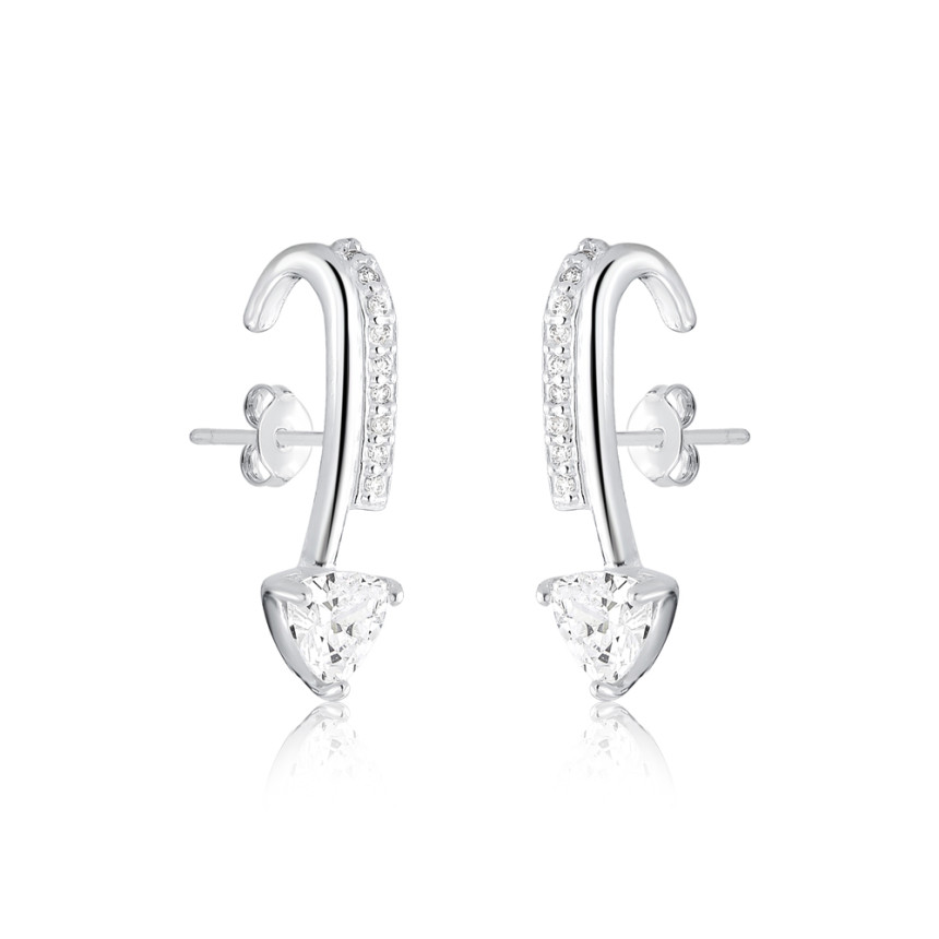 Brinco Prata Ear Hook Palito Cravejado c/ Zircônia Triangulo