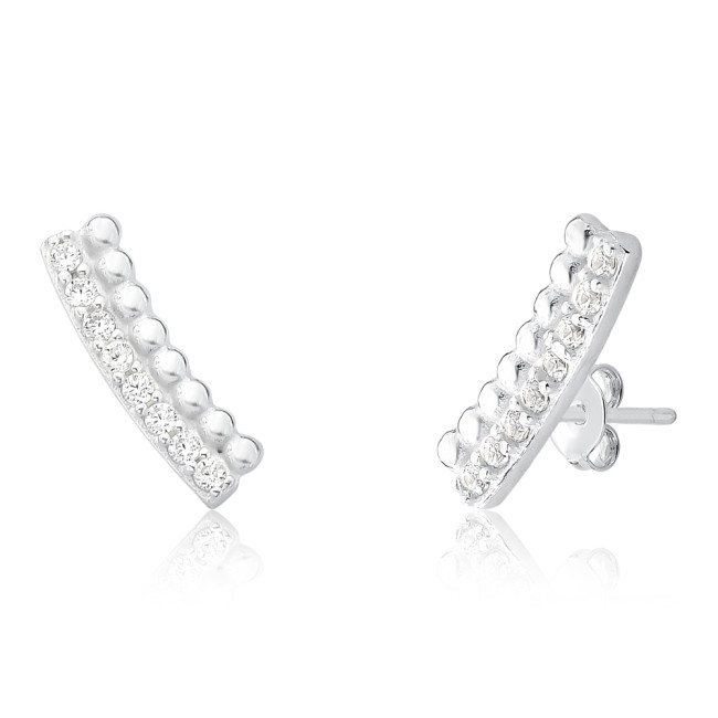 Brinco Prata Ear Cuff Bolinhas c/ Fio Cravejado